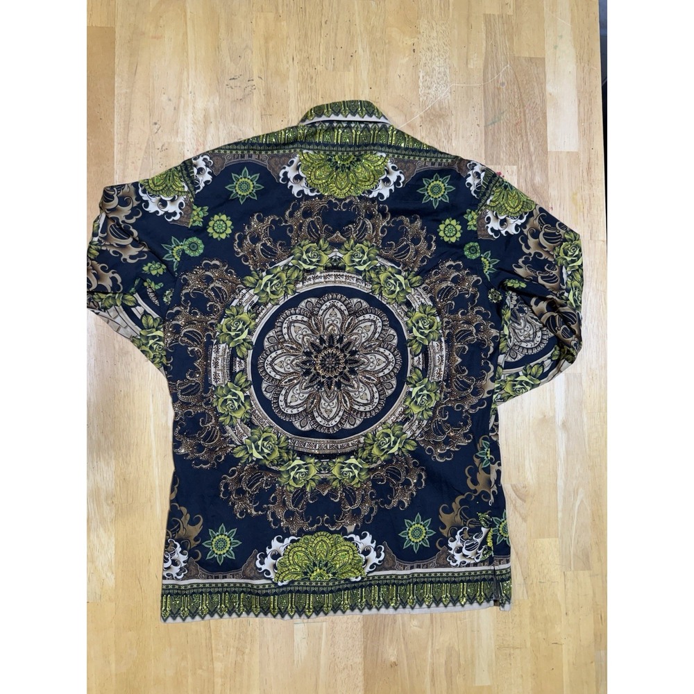 Barabas Shirt Mens Small Baroque Medallion Rhinestone Stretch Long Sleeve